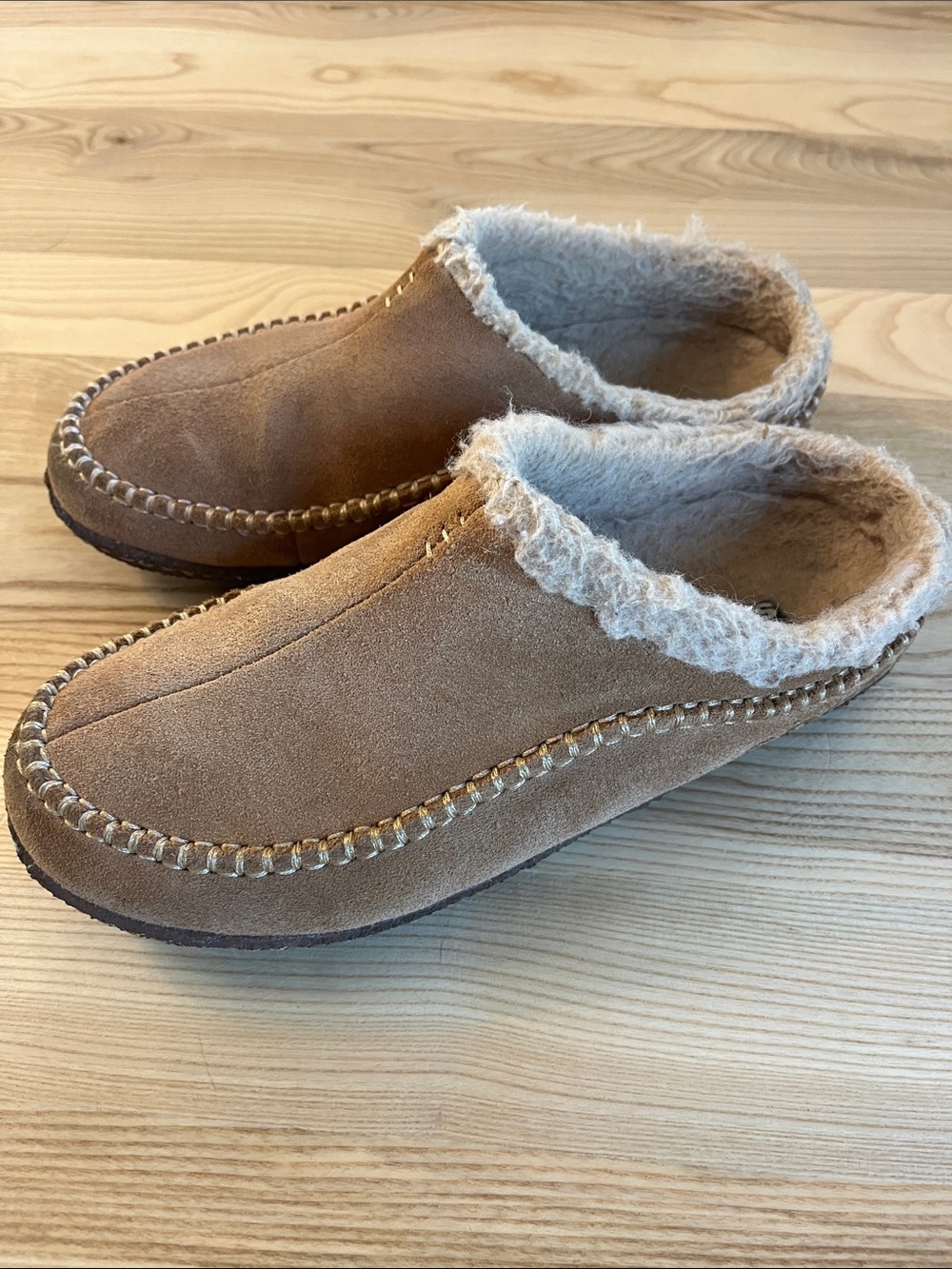Sorel Men's Tan Suede Slip-On Moccasin with Faux-Shearling Lining
